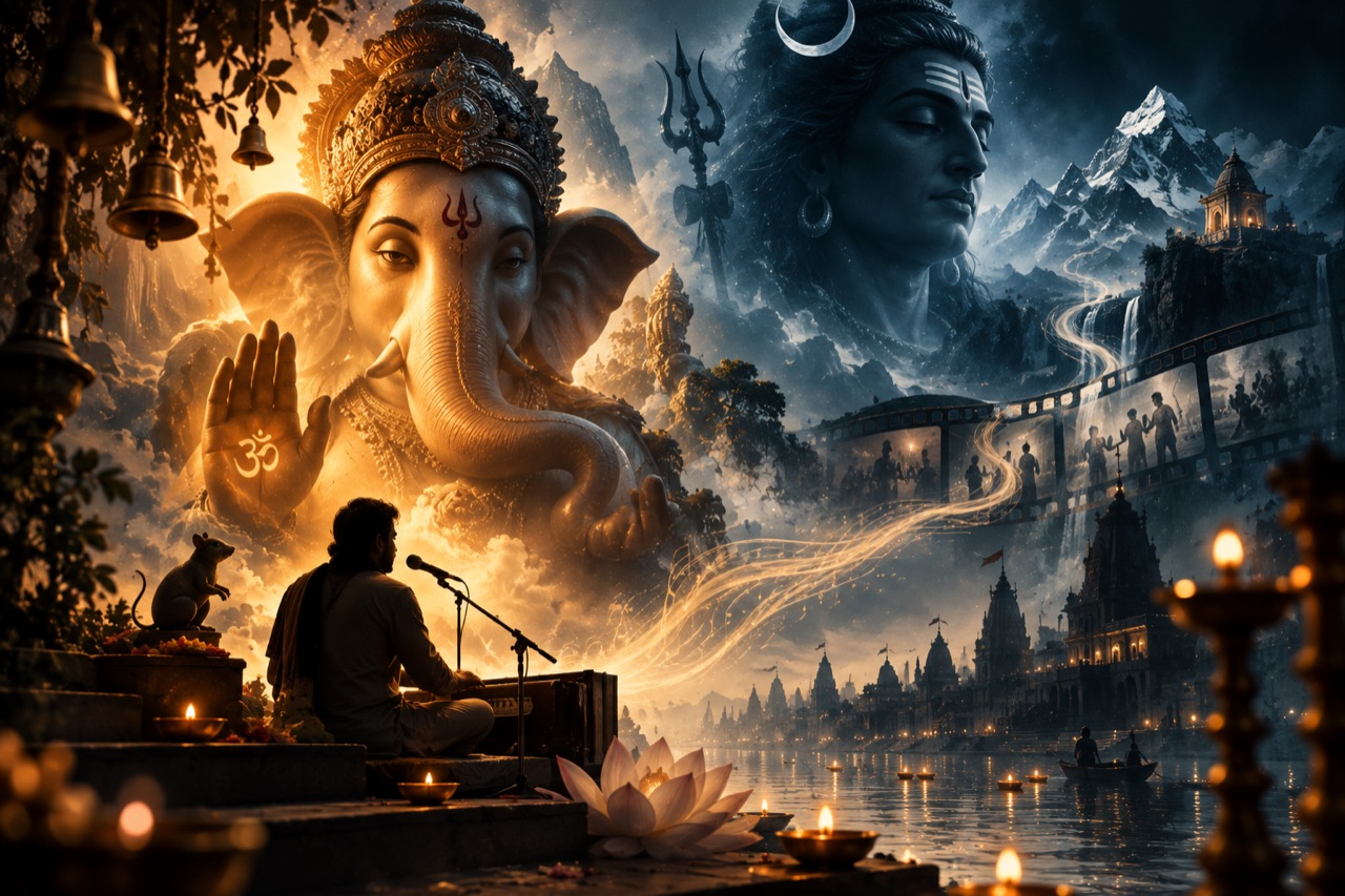 Devotional artwork featuring Lord Ganesha and Lord Shiva